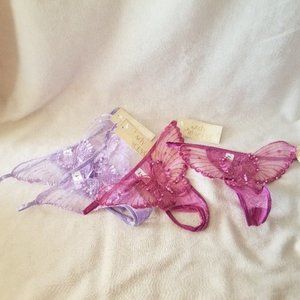 4 Lady Princess Butterfly Nylon Spandex Lavender & Plum Size 6 Thongs - NWT